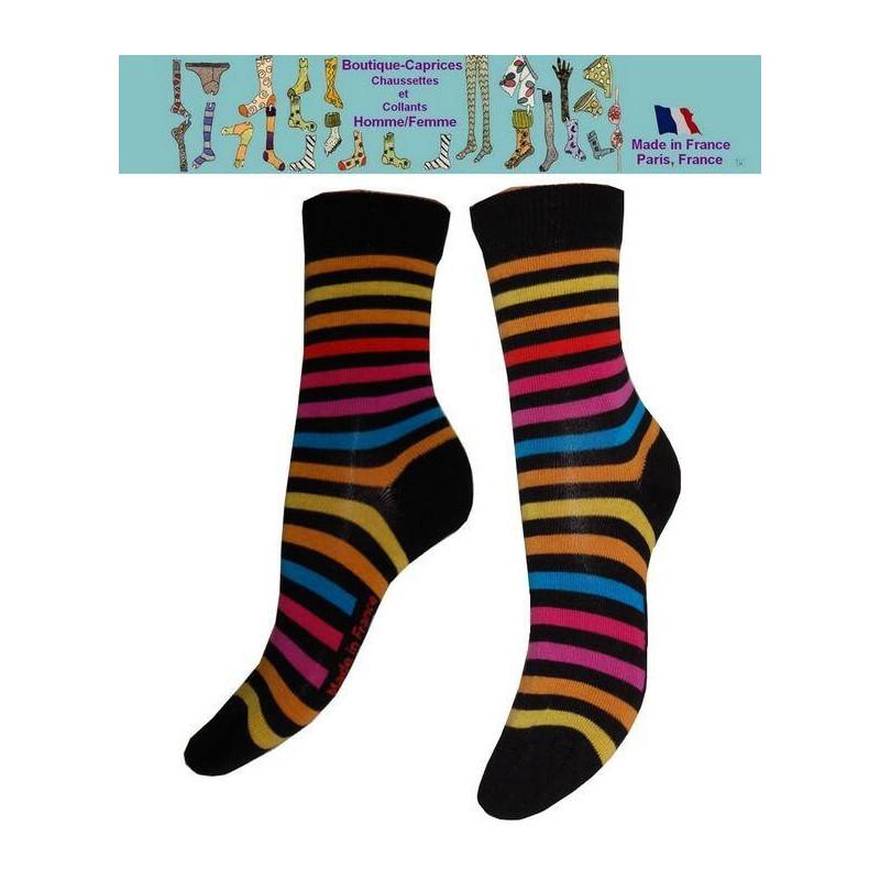 Chaussettes coton Rayures  jaunes bleues les petits caprices