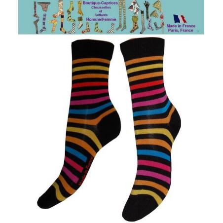 Chaussettes coton Rayures  jaunes bleues les petits caprices