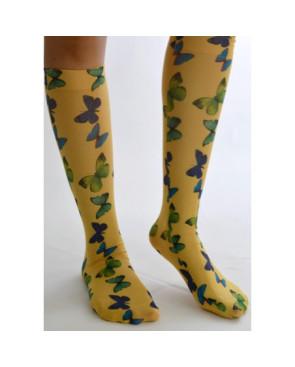 Mi bas jaune Imprimé Papillons Verts bleus
