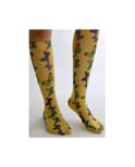 Mi bas jaune Imprimé Papillons Verts bleus