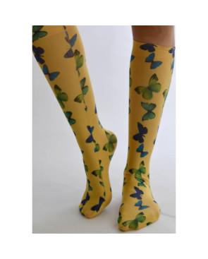 Mi bas jaune Imprimé Papillons Verts bleus