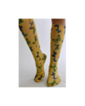 Mi bas jaune Imprimé Papillons Verts bleus