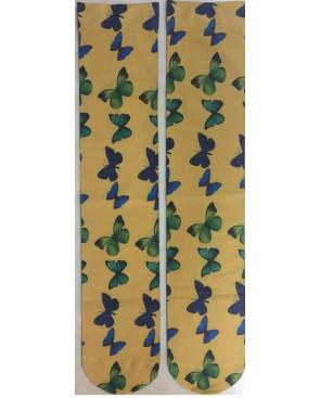  Mi bas jaune Imprimé Papillons Verts bleus