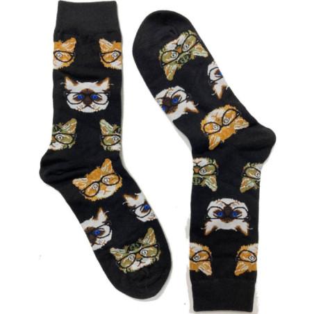 Chaussettes chats à lunettes rigolos
