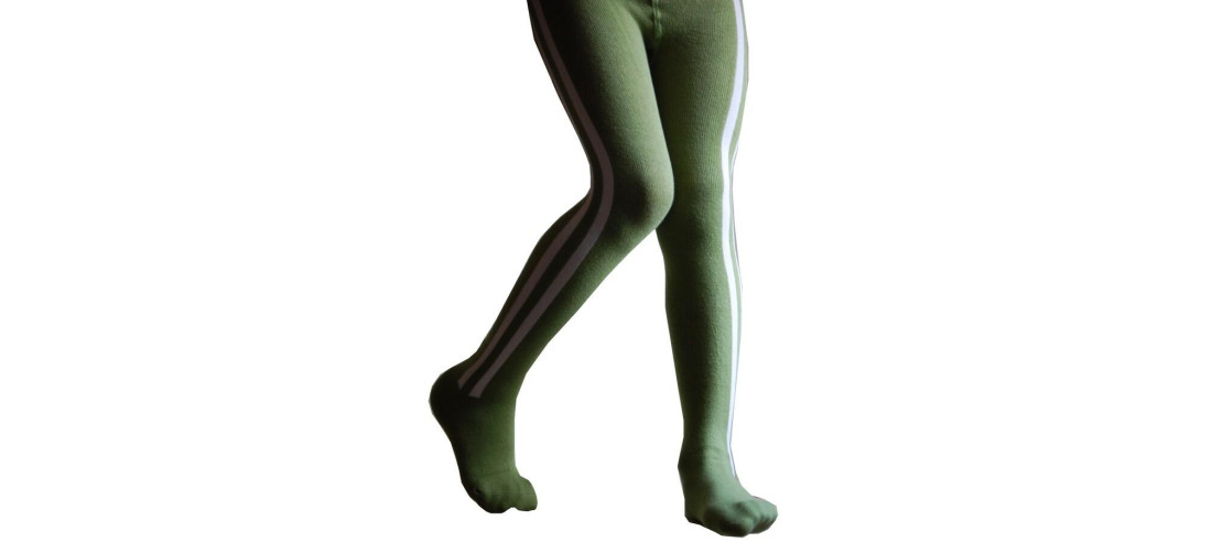 Collant enfant vert Coton Rayures 