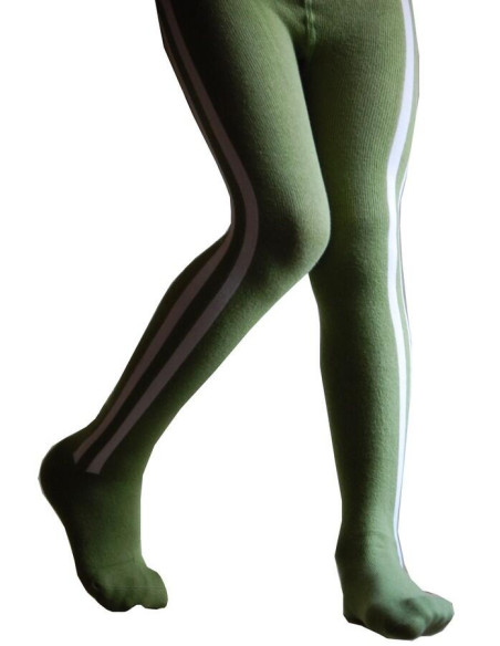 Collant enfant vert Coton Rayures 