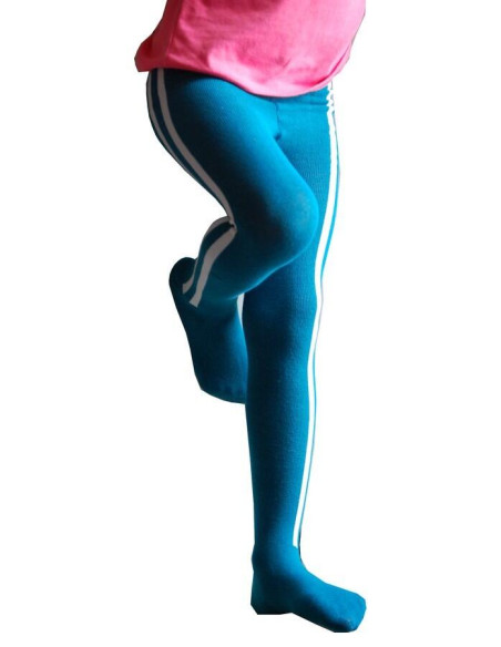 Collant enfant Coton Rayures turquoise