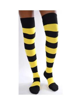  chaussettes longues coton rayures noires et jaunes