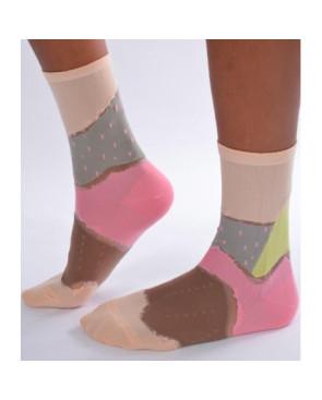 Chaussettes patchwork pois transparent rose