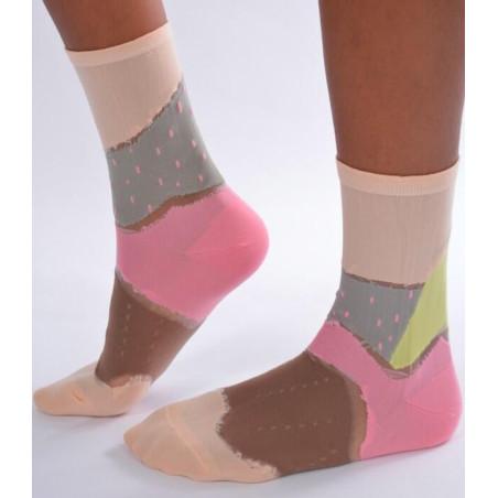Chaussettes patchwork pois transparent rose
