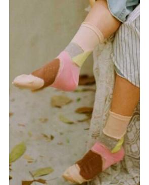 Chaussettes patchwork pois transparent rose