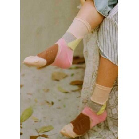 Chaussettes patchwork pois transparent rose