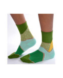 Chaussettes patchwork vert à pois transparents