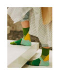 Chaussettes patchwork vert à pois transparents