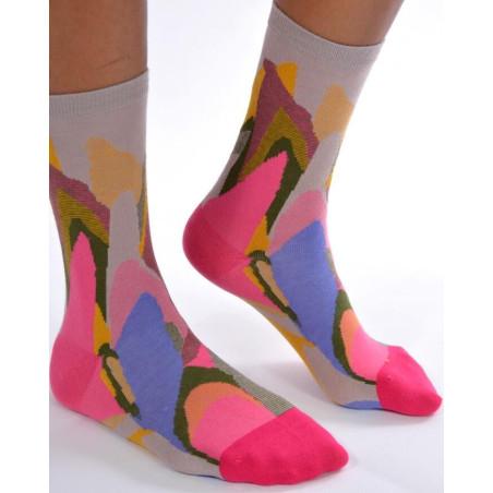 chaussettes Abstraite Psyché-délire rose bleu