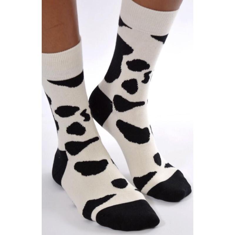 Chaussettes blanches taches noires de vache