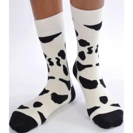 Chaussettes blanches taches noires de vache