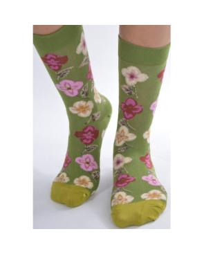 Chaussettes vert olive Fleuri