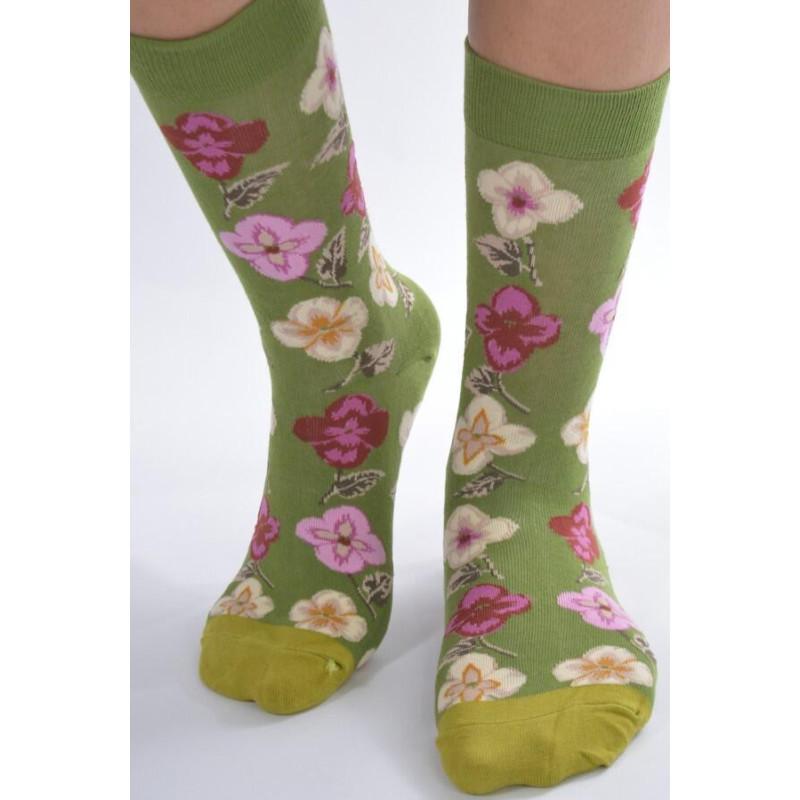 Chaussettes vert olive Fleuri