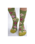 Chaussettes vert olive Fleuri