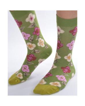Chaussettes vert olive Fleuri