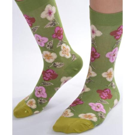Chaussettes vert olive Fleuri