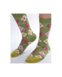 Chaussettes vert olive Fleuri