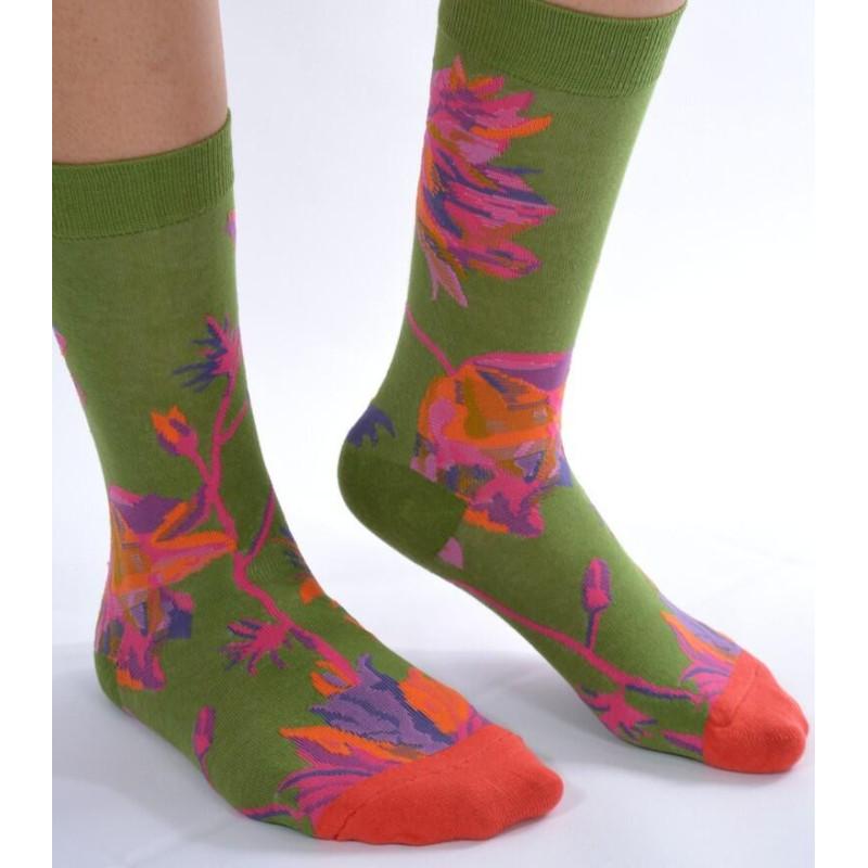 Chaussettes Vert Massif Fleuri