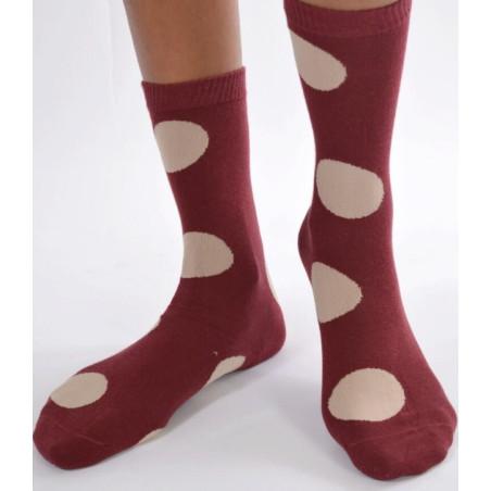 Chaussettes bordeaux à pois
