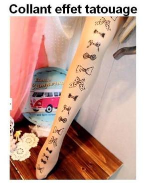 Collant Effet Tatouage Noeuds Papillons