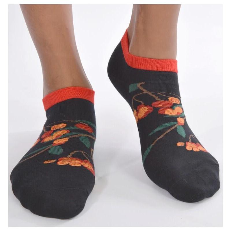 Socquettes noir massif fleuris