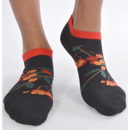 Socquettes noir massif fleuris