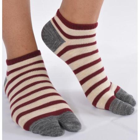Chaussettes ninjas Grises larges rayures bordeaux