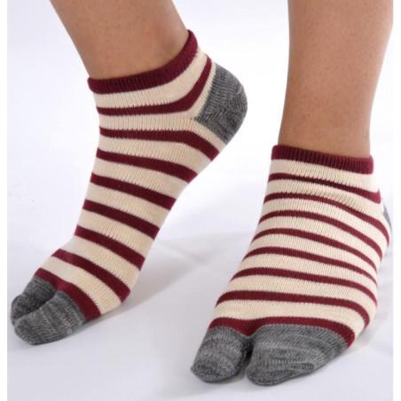 Chaussettes ninjas Grises larges rayures bordeaux