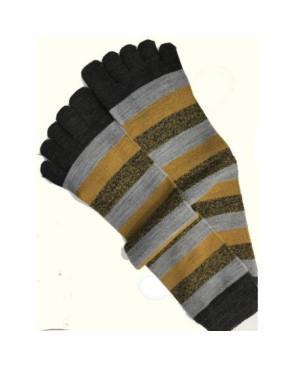 Chaussettes 5 doigts rayures bruns mloutarde