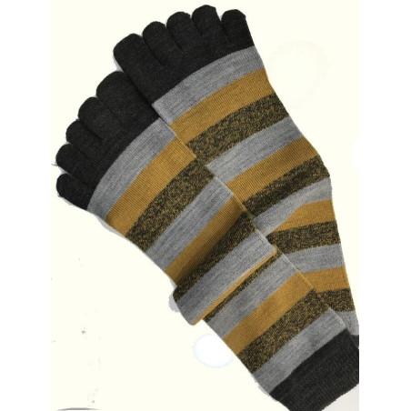 Chaussettes 5 doigts rayures bruns mloutarde