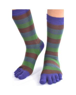 Chaussettes 5 Doigts rayures Brun Vert