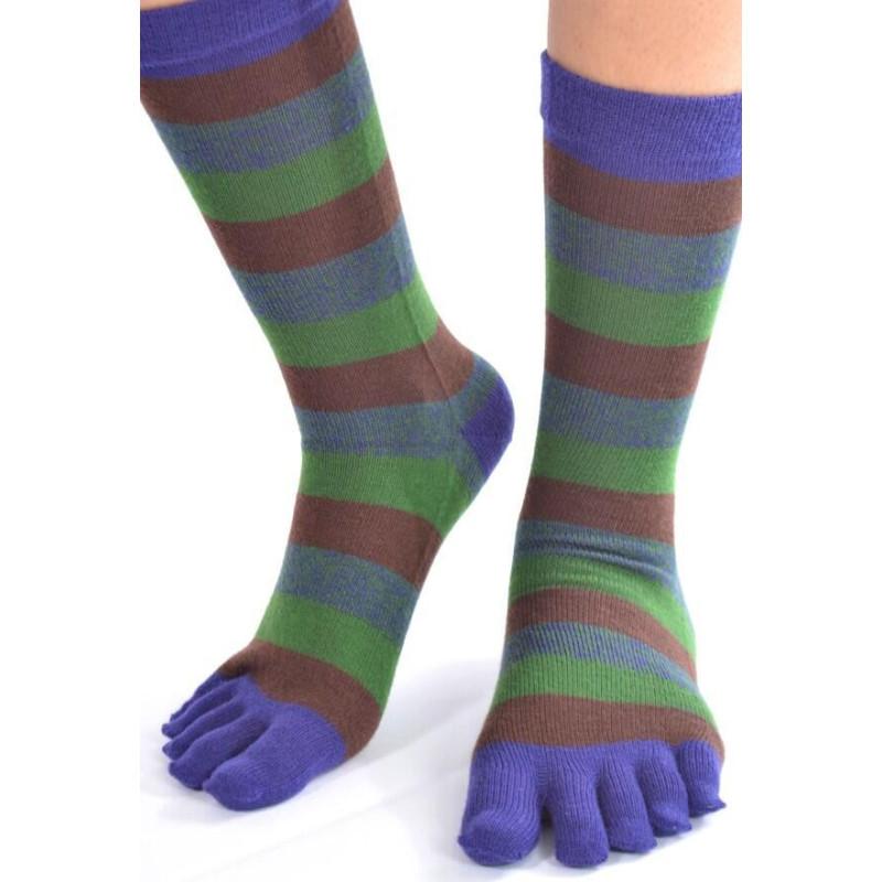 Chaussettes 5 Doigts rayures Brun Vert