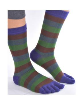 Chaussettes 5 Doigts rayures Brun Vert