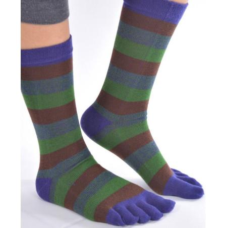 Chaussettes 5 Doigts rayures Brun Vert