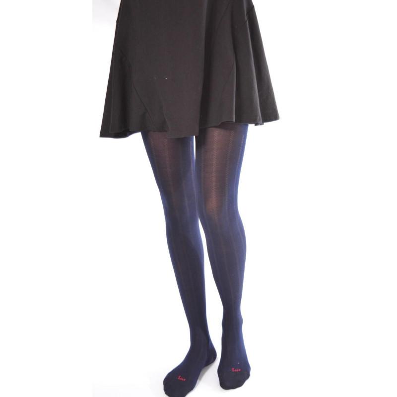 collant soie et coton bleu marine Berthe aux grands pieds