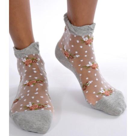 Socquettes Fines Fleurs Plumetis