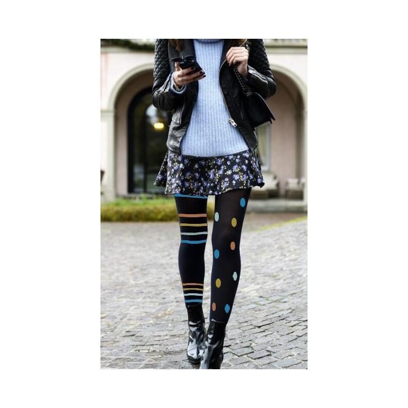 Collant Asymétriques Rayures et pois azur