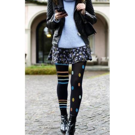 Collant Asymétriques Rayures et pois azur
