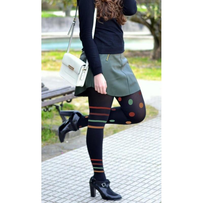 Collant pois et rayures asymétriques Rouges