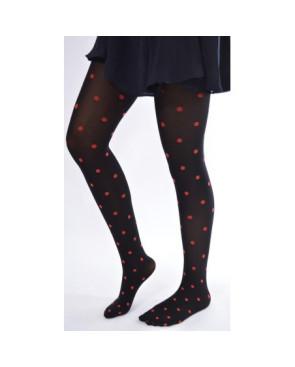 Collant opaque noir à pois rouge
