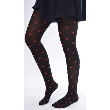 Collant opaque noir à pois rouge