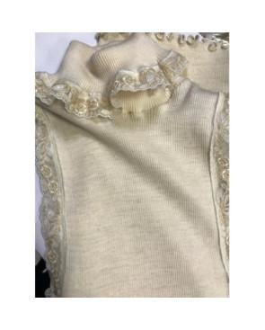 Top Laine et soie moretta col montant dentelle ivoire