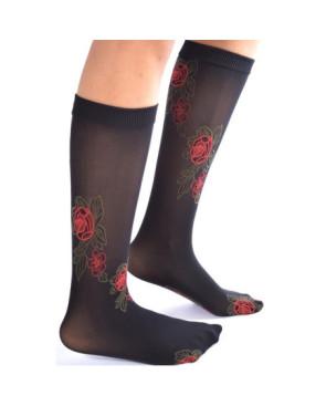 Mi bas opaque noir roses rouges