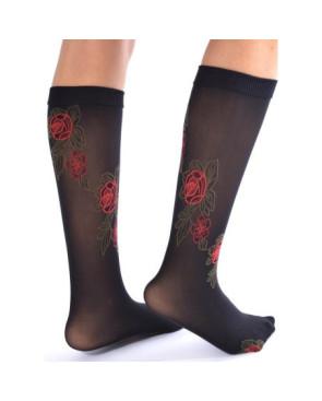 Mi bas opaque noir Roses rouges